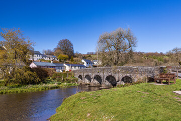 Fototapeta na wymiar View across the River Barle in the village of Withypool on Exmoor, Somerset.