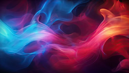 Tuinposter the color and shape of a fire burns on the black background, in the style of futuristic chromatic waves. colorful flaming clouds wallpaper © Koray
