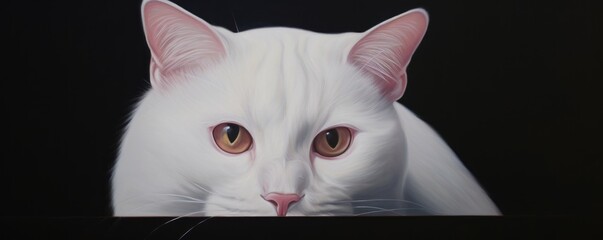 close up white cat whit solid background