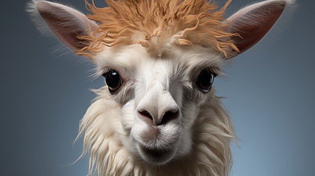 close up white alpaca whit solid background