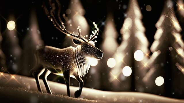 reindeer christmas illumination, falling snow, animated background with reindeer