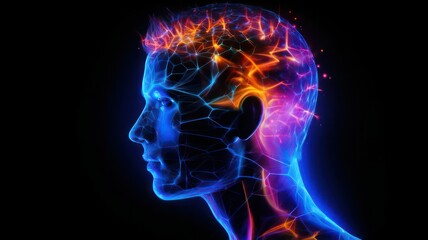 Glowing human head with neuronal connections created with Generative AI