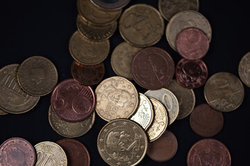 Money saving texture. . Rising earnings design.euro coin currency. coins background.Cash profit