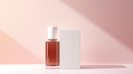 Mockup of minimalistic glass or plastic cosmetic bottle for perfume or cosmetics product. Creative packaging branding template for premium product.