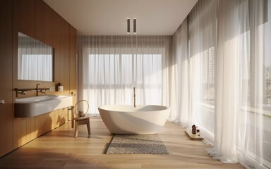 Fototapeta na wymiar Luxurious Escape: Dive into the Serene Elegance of a Modern and Pristine Bathroom Haven!