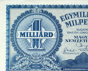 Obraz premium The text is one billion closeup on a Hungarian banknote.