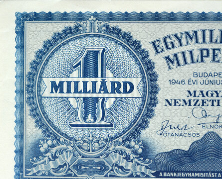 The text is one billion closeup on a Hungarian banknote.