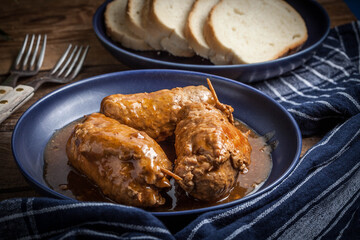 Tasty roulades beef on plate.