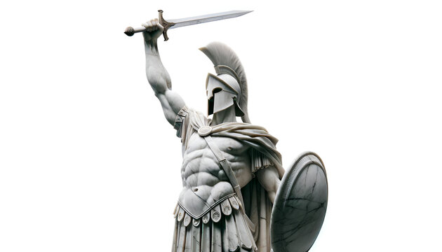 Marmorstatue eines Spartaners, welcher sein Schwert siegreich hochh&auml;lt
