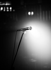 microphone on stage black and white
