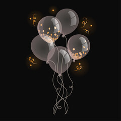illustration of a bunch of balloons, illustration of balloons, white balloons, transparent confetti balloons