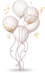 illustration of a bunch of balloons, illustration of balloons, white balloons, transparent confetti balloons © skadhi_art