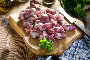 Fresh raw chicken hearts