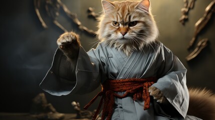 Kung-fu cat solid background