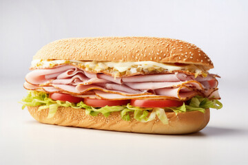 A Canadian peameal bacon sandwich side view isolated on white background 