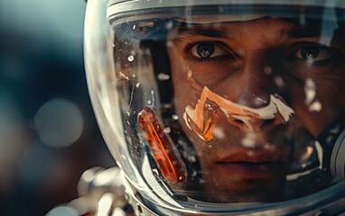Close up astronauts on spaceship