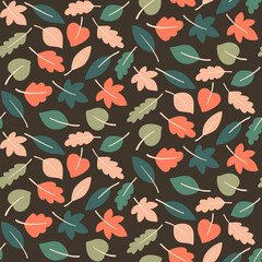 Dark fall leaves seamless pattern
