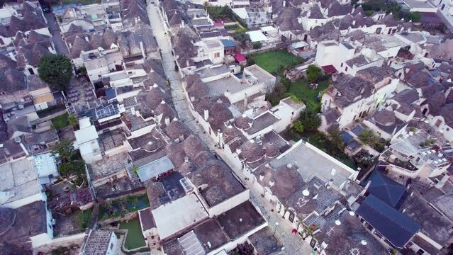 Aerial view of Historic center of Trulli houses in Alberobello, Italy