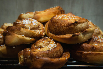 A pile of delicious Swedish cinnamon buns. Freshly baked homemade Swedish fika. 