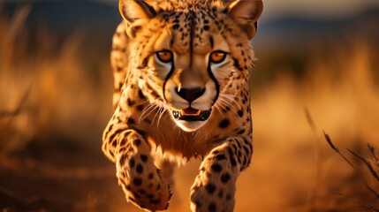 cheetah running through Savannah