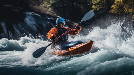 Fototapeta premium Kayaker skillfully executing precise turn