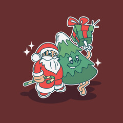 santa claus and christmas tree vector character