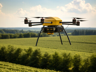 A futuristic delivery drone soaring through the air with impressive autonomy and precision.
