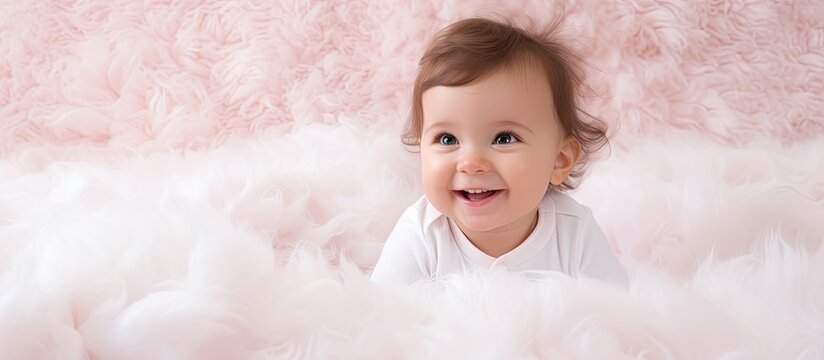 Infant enjoying on fluffy surface.