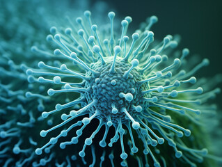 This image shows a detailed view of a virus under an electron microscope - v 52 style.