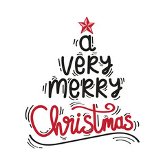 Hand Drawn A Very Merry Christmas Text Vector Design.