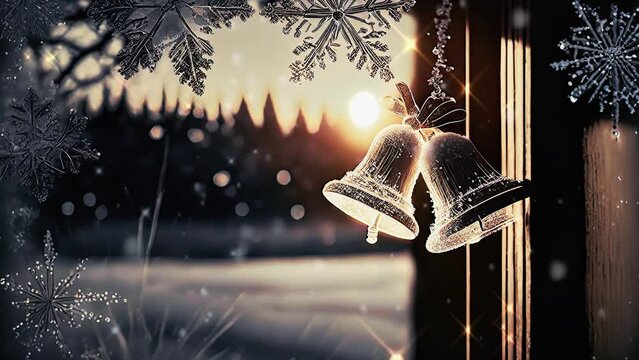 christmas ornaments, illumination, falling snow animation, animated background