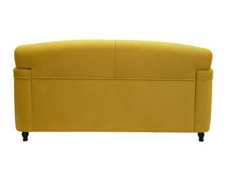 modern yellow fabric sofa isolated on white background, back view