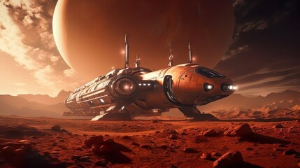 A spacecraft makes a scientific expedition to supernova red planet. A modern technological rover spaceship landed on the red planet to find water on Mars. Mission flight beyond the solar system