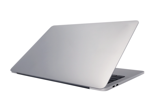 Back view of laptop half closed on transparent background png