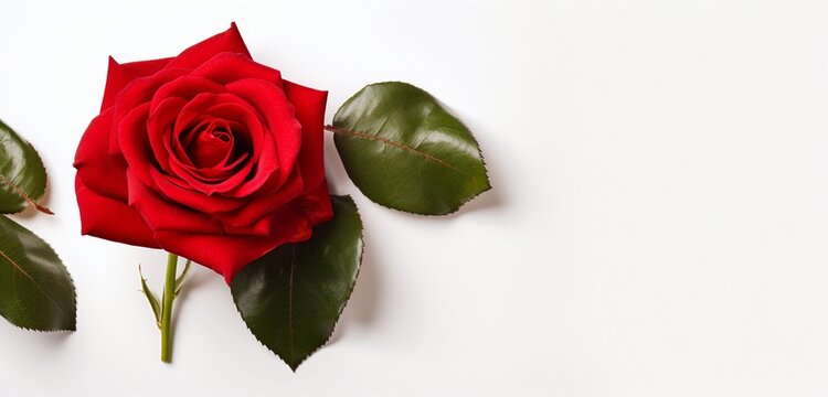 Craft an image highlighting the beauty of a red rose from above, set against an isolated white background with space for text or design elements.