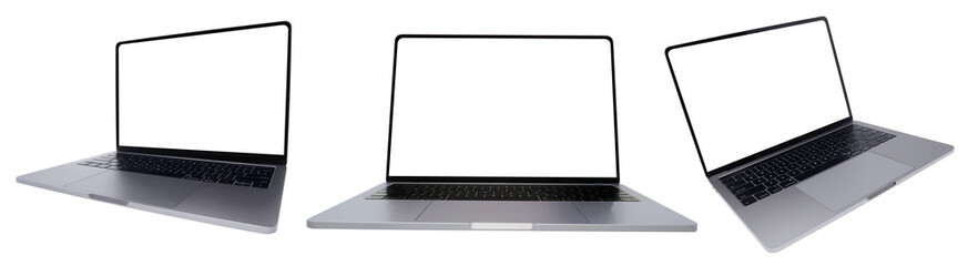 Three laptop blank screen on transparent background png