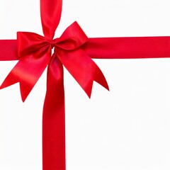 Red ribbon bow on white silk satin glitter gift
