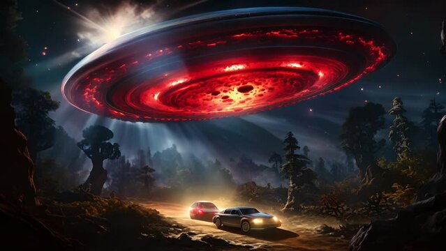 巨大なUFOと車,Generative AI 