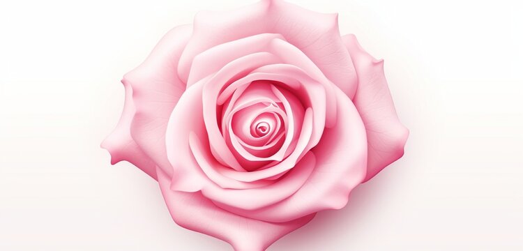Create a moment of splendor with a realistic top-view image of a captivating pink rose isolated on a white background.