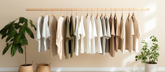 Natural and eco-friendly clothing made with organic materials and plant-based ingredients, displayed on a hanger. - obrazy, fototapety, plakaty