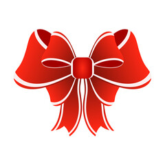 Red 3D bow with border. Illustration, holiday icon, vector