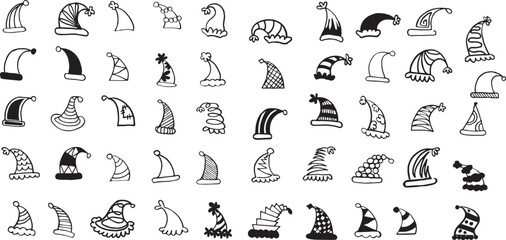 Set doodle Christmas hats for your creativity. Vector illustration