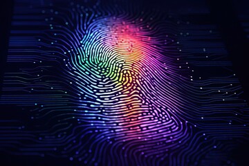 Biometric Fingerprint with Colorful Futuristic Tech Circuitry