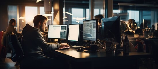 Web IT developers working using a computer together in an office