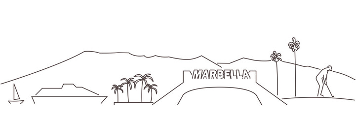 Marbella Dark Line Simple Minimalist Skyline With White Background