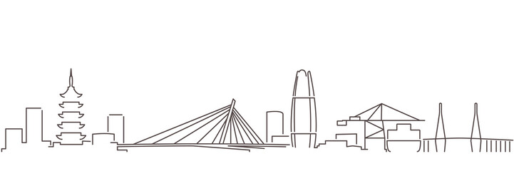 Ningbo Dark Line Simple Minimalist Skyline With White Background