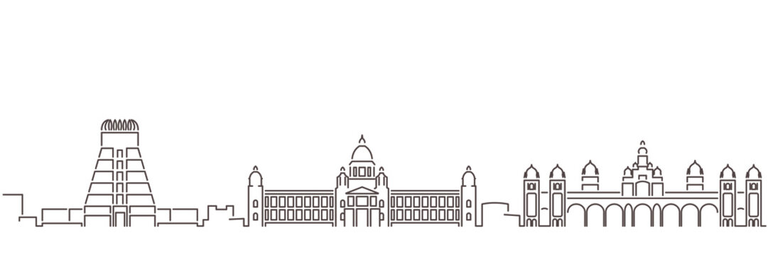 Mysuru Dark Line Simple Minimalist Skyline With White Background