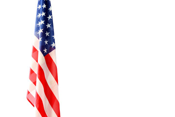 American Flag. American Flag White Background. USA Flag Flagpole Isolated Wave Close Up 