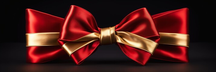 closeup red bow tie gold ribbon design club lounge cloth simulation pointing beyond reproach sharply shaped - obrazy, fototapety, plakaty