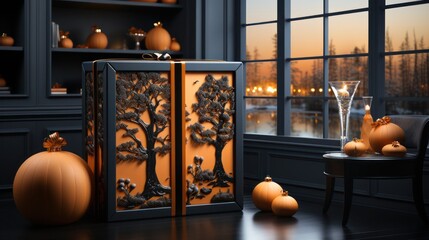 Illustration of part of the room decorated for the coming holidays - obrazy, fototapety, plakaty